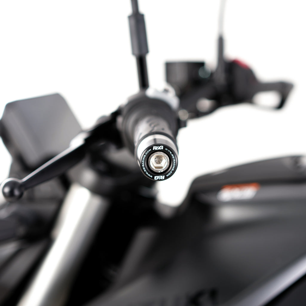 Bar End Sliders for the Suzuki GSX-R1000 '17- '24, GSX-R1000R '17- '24, GSX-8S (R) '23-,GSX- 8T '25-, GSX-8TT '25-, DR-Z4SM '25- ,V-Strom 800DE & V-Strom 800RE '23-