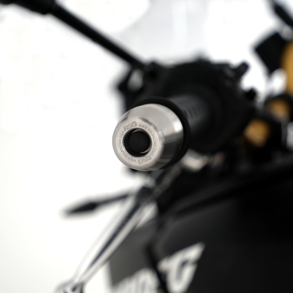 R&G Stainless Steel Bar Ends for the Aprilia Tuareg 660 '22-,Tuareg 660 Rally '25-, RSV4 RF '15 - '24, RSV4 1100 (Factory) '19 -, Ducati Panigale V2 '20 - '24 & Honda Africa Twin  Adventure Sports '18- '24/ CRF1100L Africa Twin DCT '24-