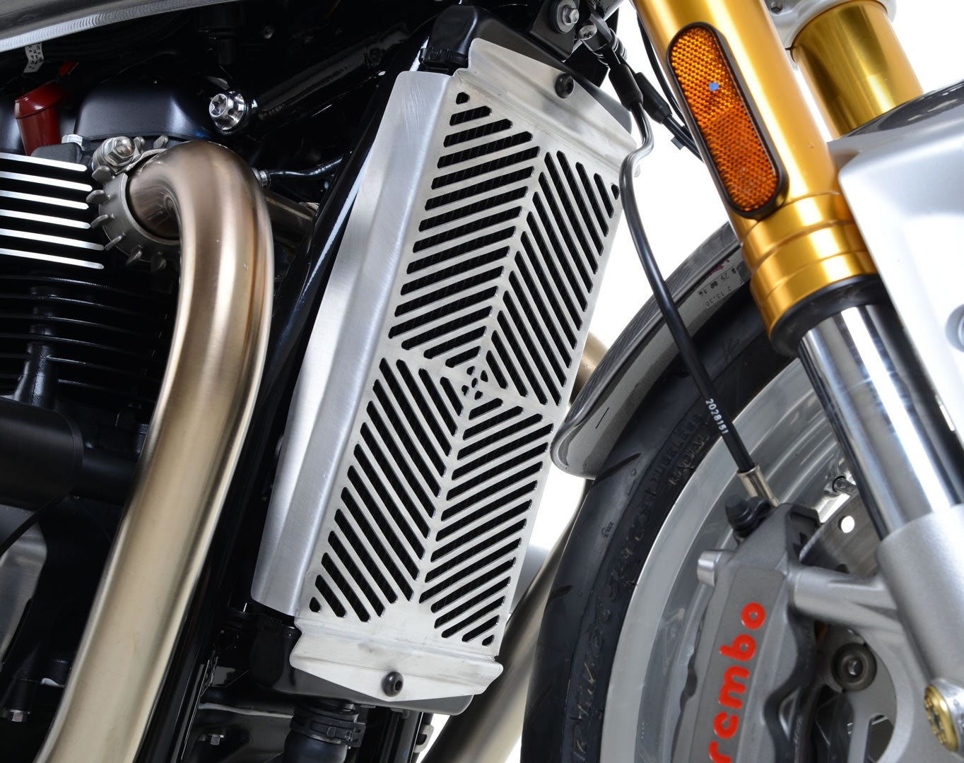 Stainless Steel Radiator Guard for the Triumph Thruxton 1200/R '16-, Speed Twin 1200 '19-'21, Scrambler 900 '23- & Speed Twin 900 '22-